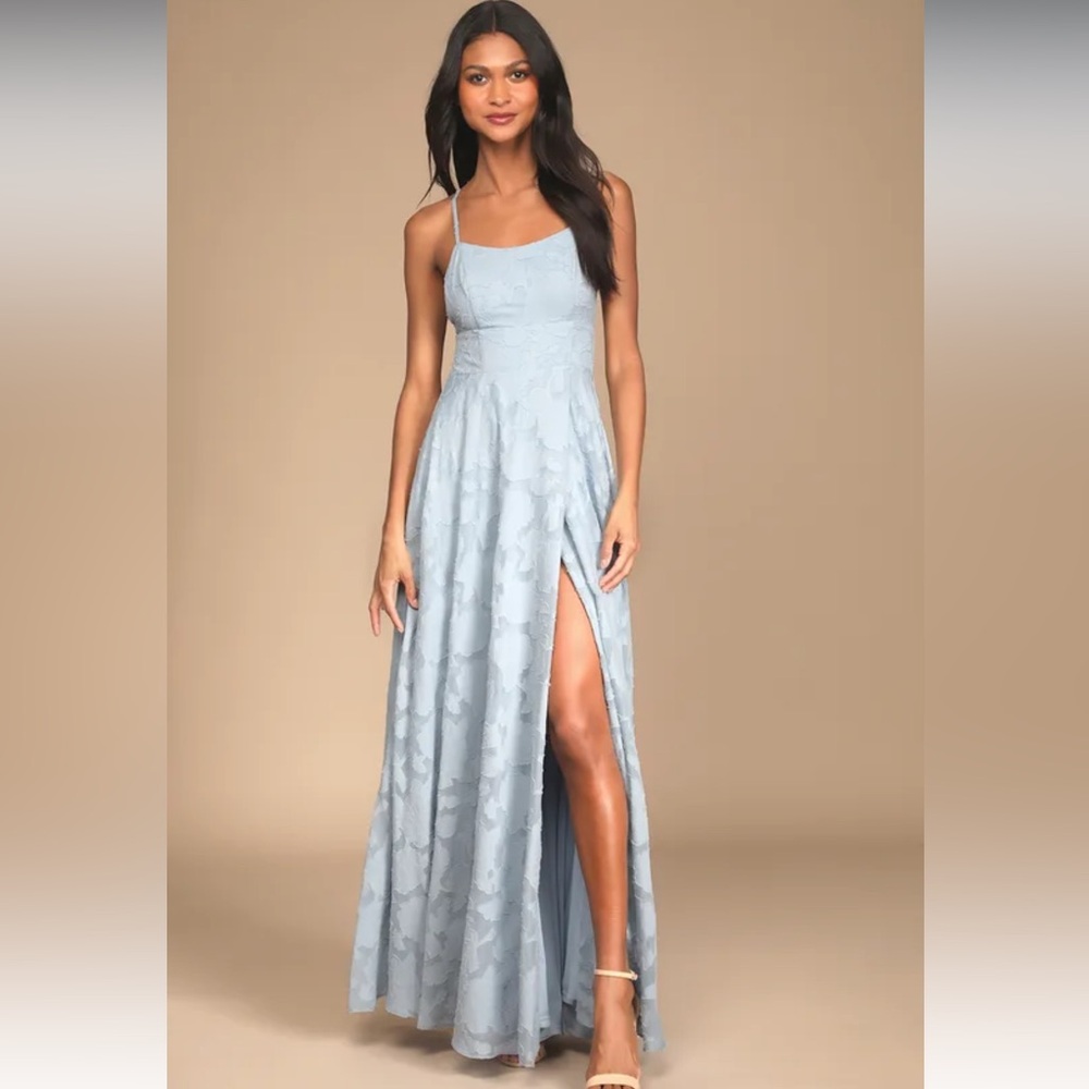 Lulus State Blue Let There Be Romance Burnout Floral Strappy Maxi Dress NWOT S